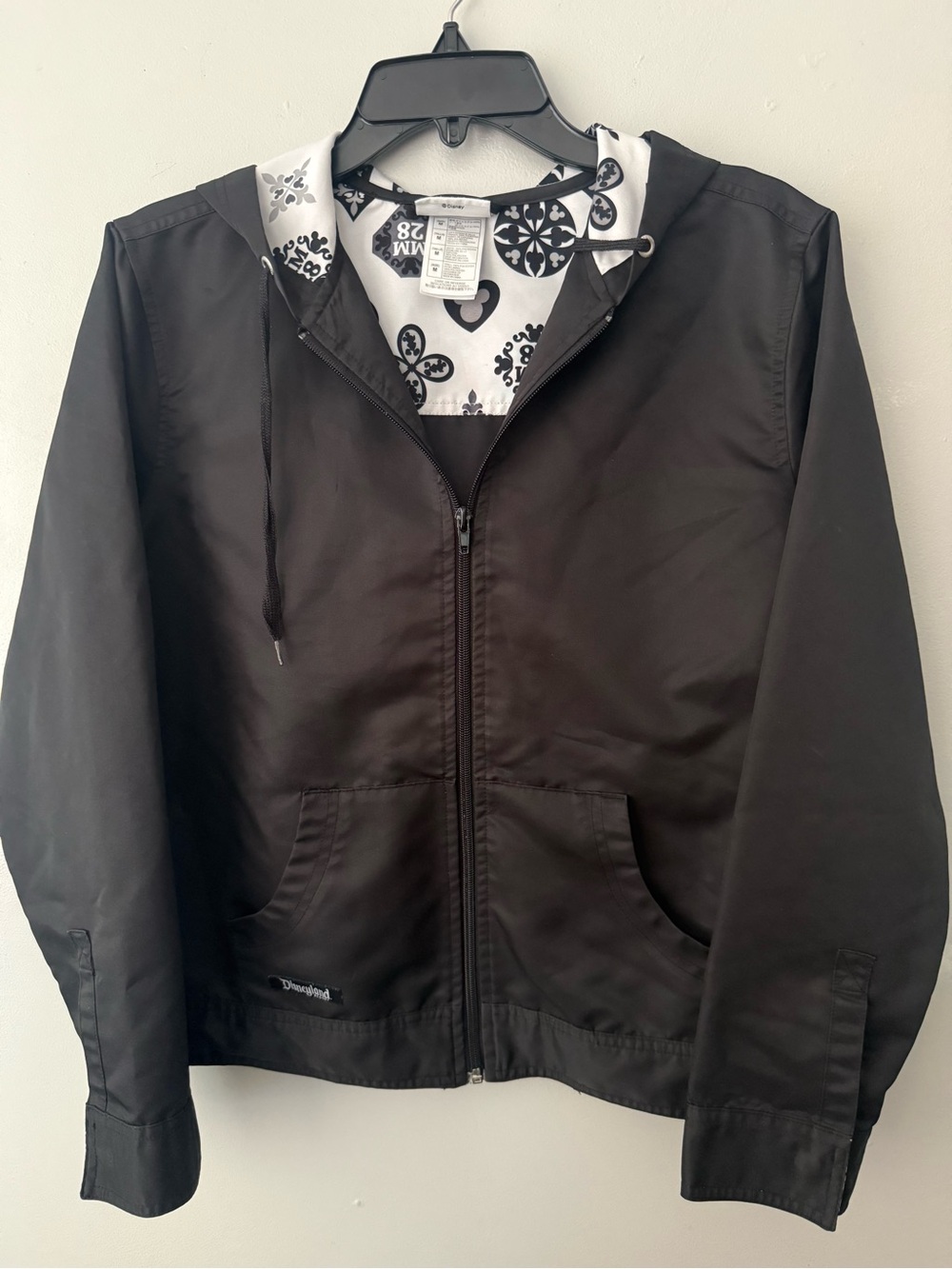 Disney Black Hooded Windbreaker with White Patterned Lining
